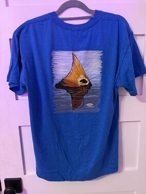 AFTCO Royal Blue Short-Sleeve Tee with red fish Graphic